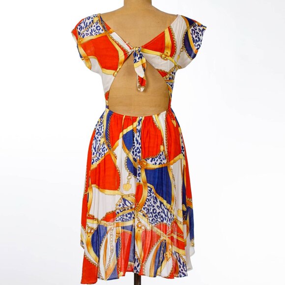 Blue Orange Printed Colorful Flowy Maxi Dress XSmall - Picture 2 of 4
